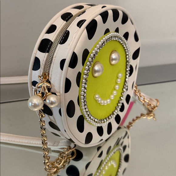 🆕 BETSEY JOHNSON Polka Dot Smiley Face Crossbody Bag NWT Pearls Rhinestones - Picture 8 of 17